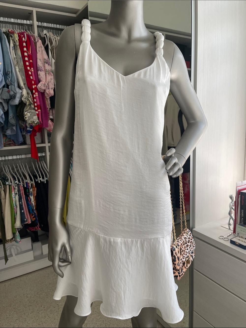 Naked Zebra White Braided-Strap V-Neck Swim Coverup Dress